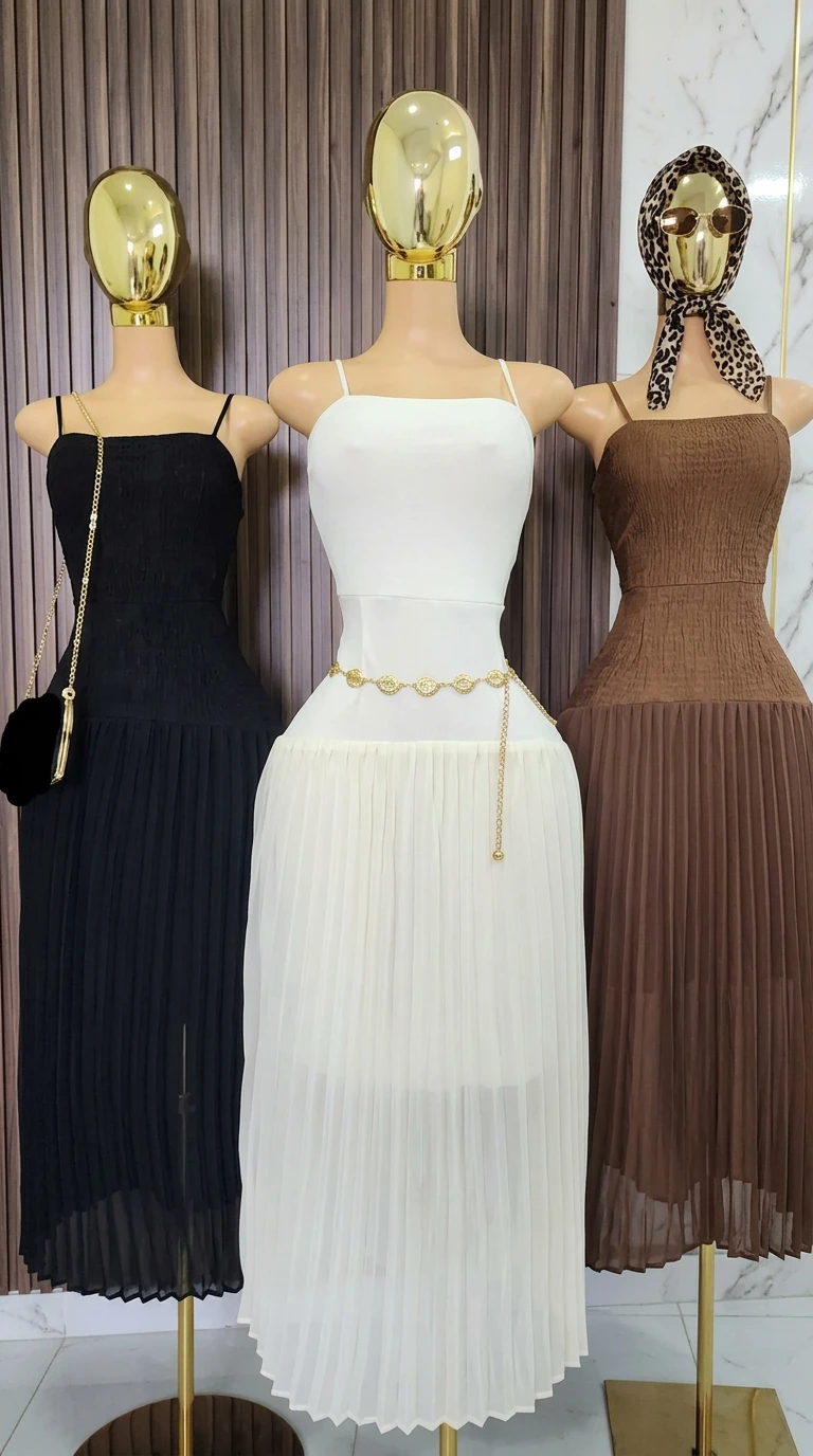 Elegant dresses displayed on mannequins inside the Ztyles Fashion boutique